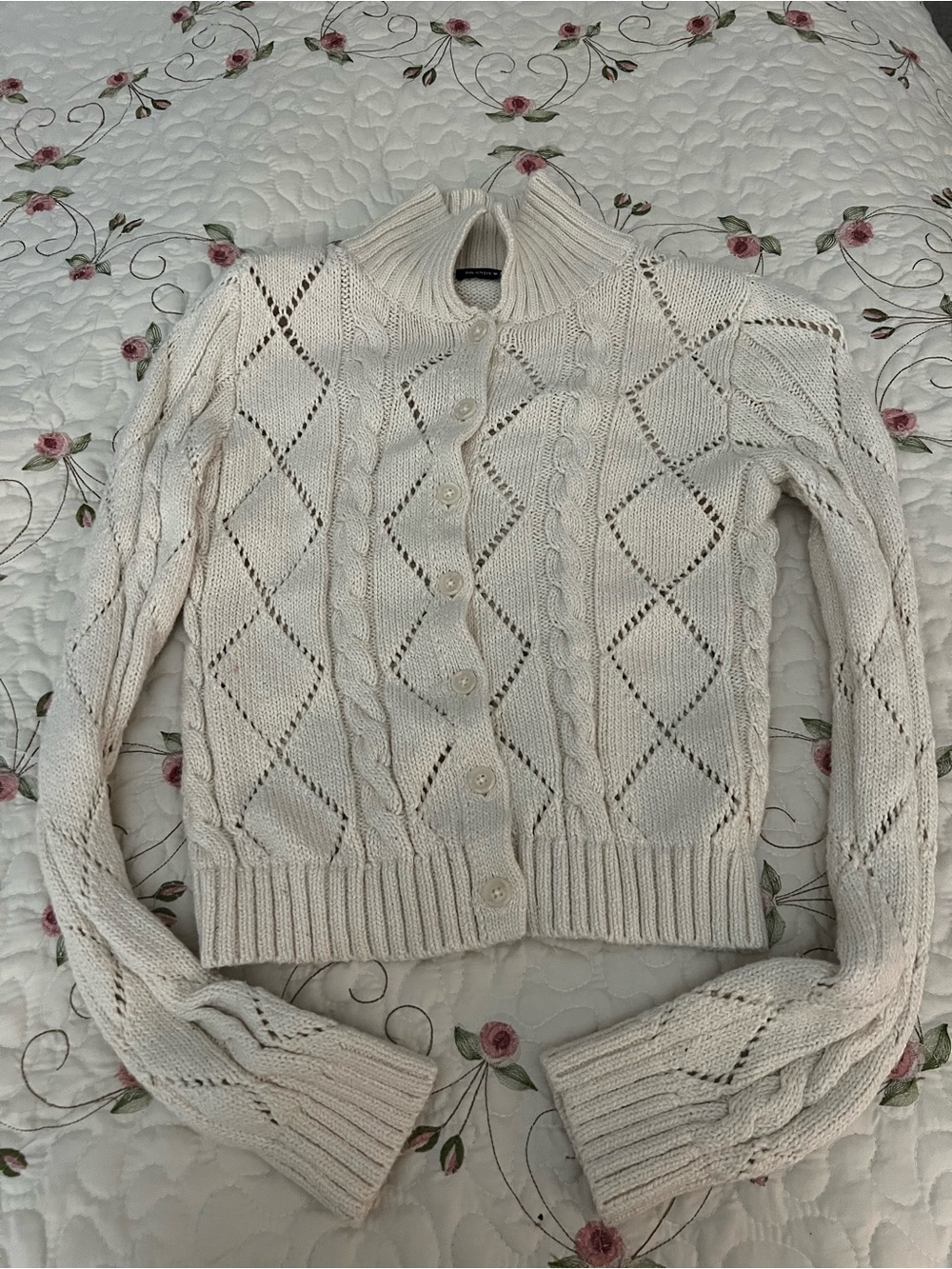 Cream Cable Knit Button-Up Sweater